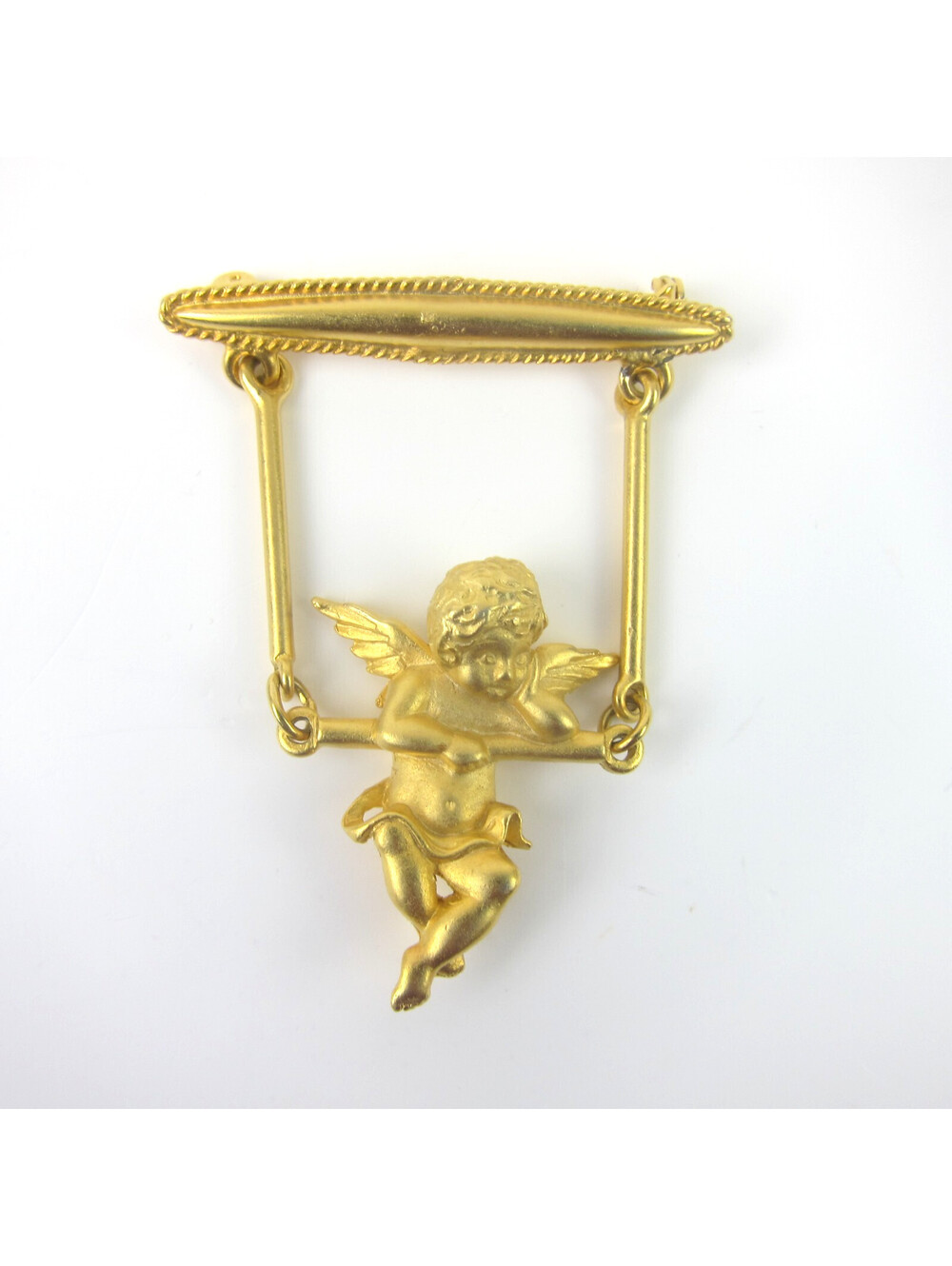 Vintage Cherub Angel Swinging Pin Brooch Gold Tone Jonette Jewelry JJ Signed